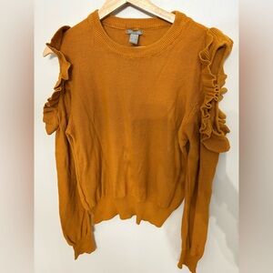 Charlotte Russe Mustard Cold Shoulder Knit Sweater